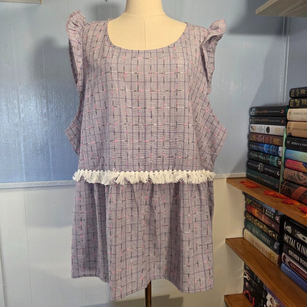 Andree by Unit Size 3X Pinky Purple Ruffle Cap Sleeve Tassel Tank Blouse NWT